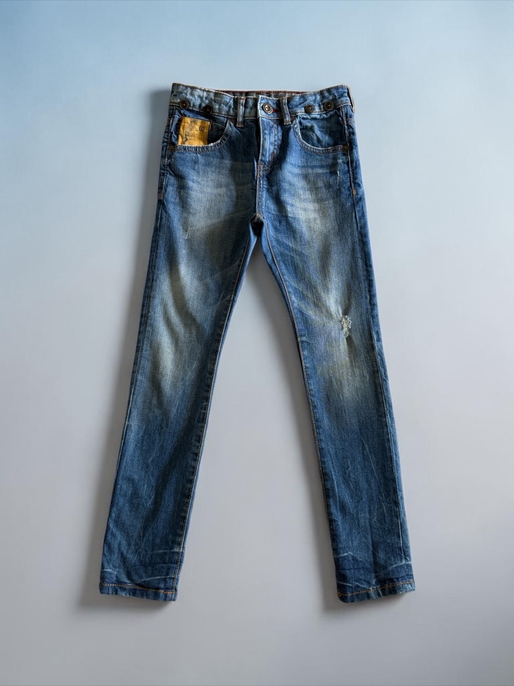 Zara Boys Distressed Slim Jeans Size 8 (128 cm) Light Wash Denim